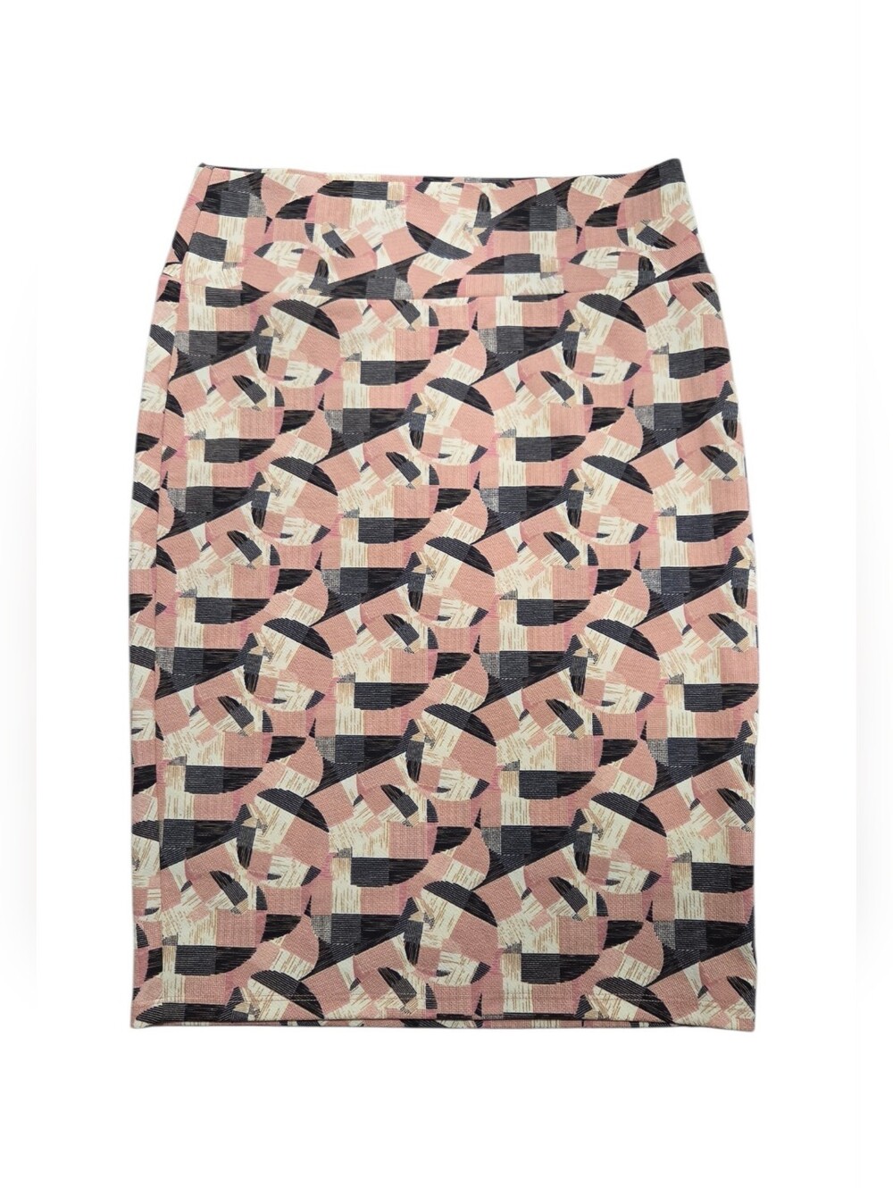 LuLaRoe Size Large Cassie Pink, Black and Cream Abstract Geo Pencil Skirt New